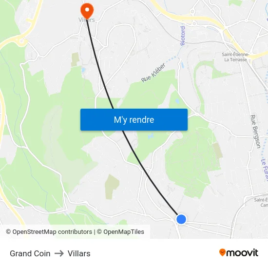 Grand Coin to Villars map