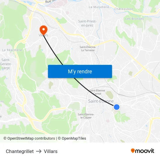 Chantegrillet to Villars map