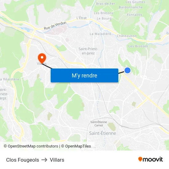 Clos Fougeols to Villars map