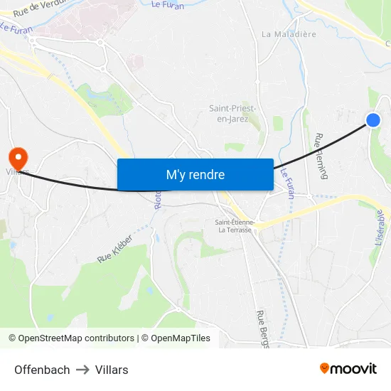 Offenbach to Villars map