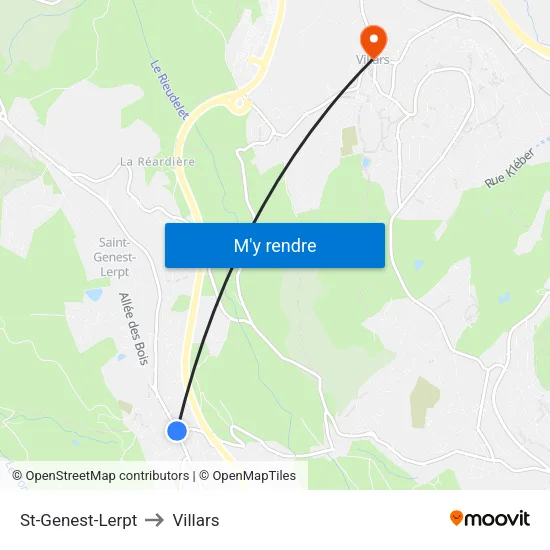 St-Genest-Lerpt to Villars map
