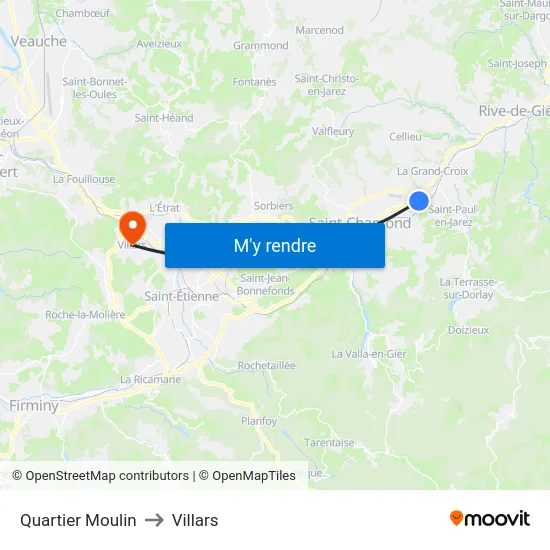 Quartier Moulin to Villars map