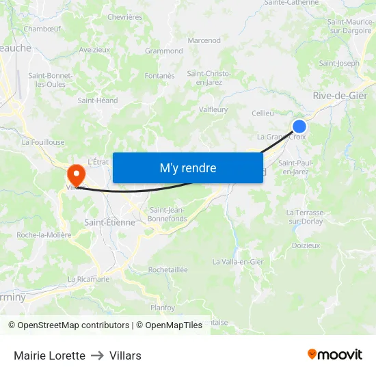 Mairie Lorette to Villars map