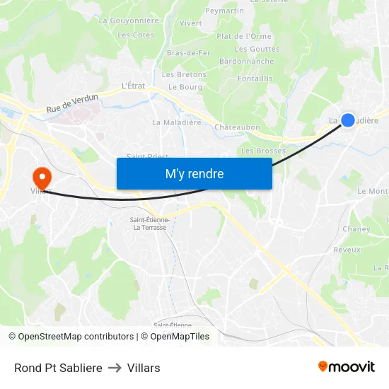 Rond Pt Sabliere to Villars map