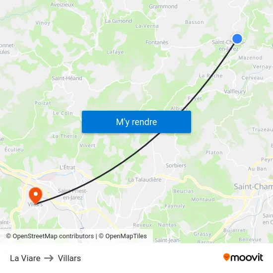La Viare to Villars map