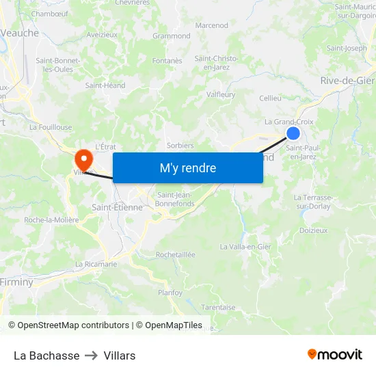 La Bachasse to Villars map