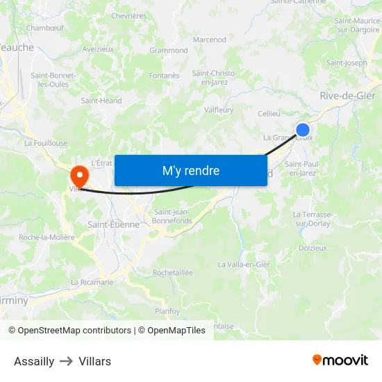 Assailly to Villars map