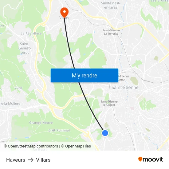 Haveurs to Villars map