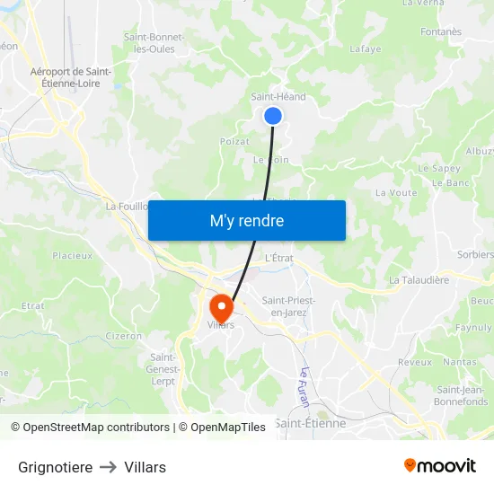 Grignotiere to Villars map