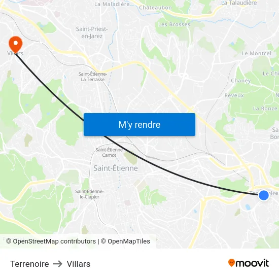 Terrenoire to Villars map