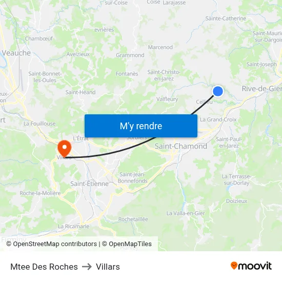 Mtee Des Roches to Villars map