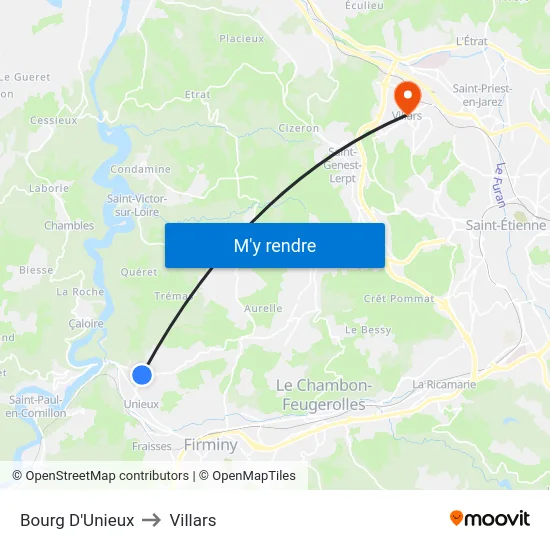 Bourg D'Unieux to Villars map