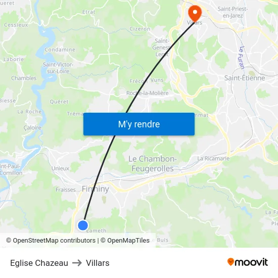Eglise Chazeau to Villars map