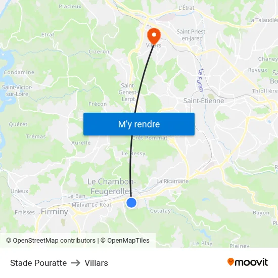 Stade Pouratte to Villars map