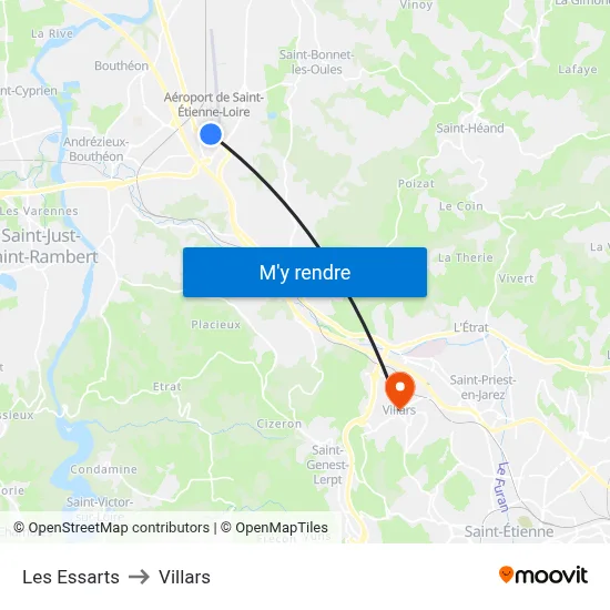Les Essarts to Villars map