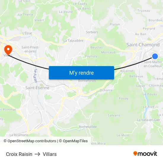 Croix Raisin to Villars map