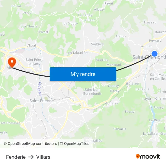 Fenderie to Villars map
