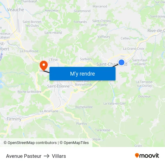 Avenue Pasteur to Villars map