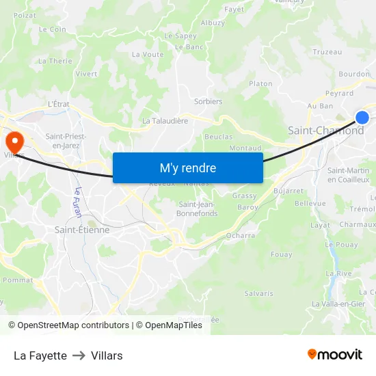 La Fayette to Villars map