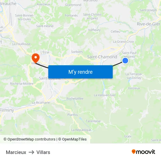 Marcieux to Villars map