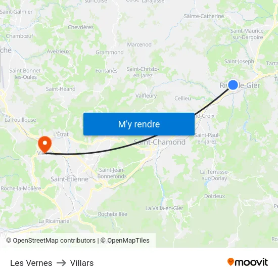 Les Vernes to Villars map