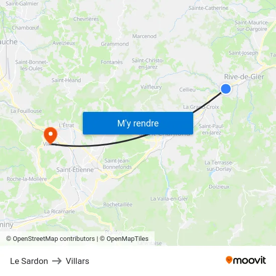 Le Sardon to Villars map