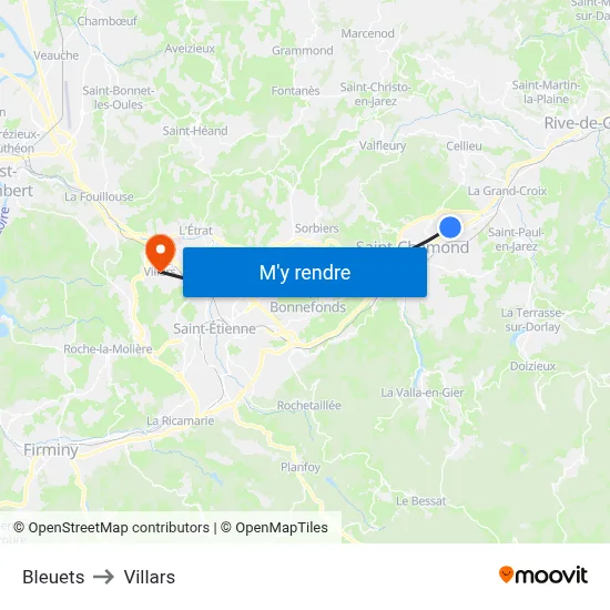 Bleuets to Villars map