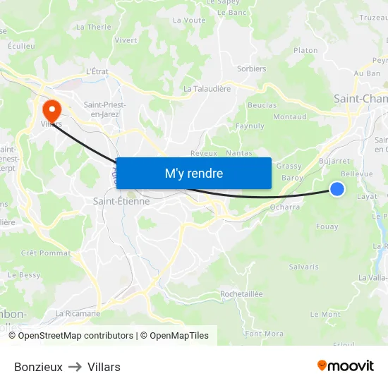 Bonzieux to Villars map