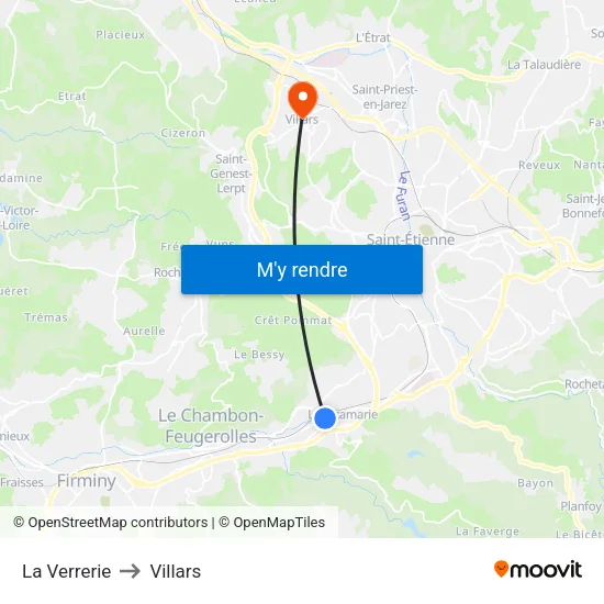 La Verrerie to Villars map