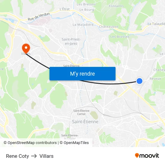 Rene Coty to Villars map