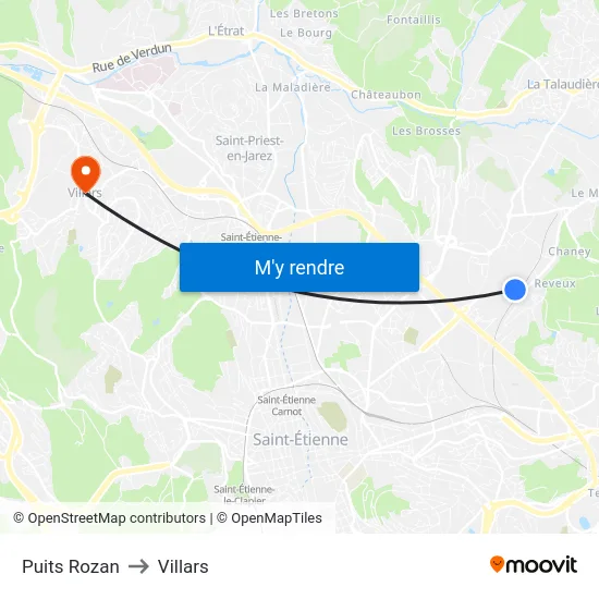 Puits Rozan to Villars map