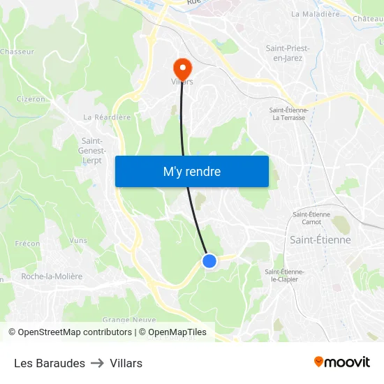 Les Baraudes to Villars map