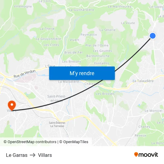 Le Garras to Villars map