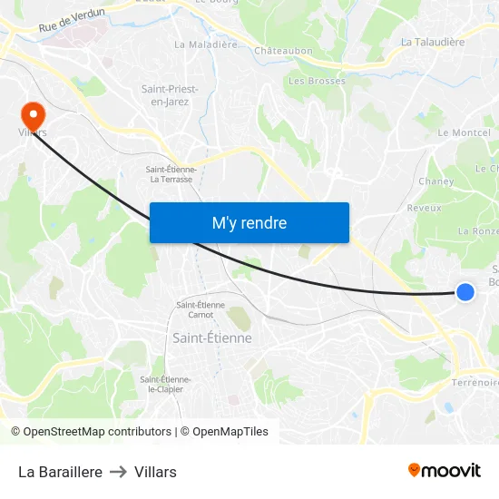 La Baraillere to Villars map