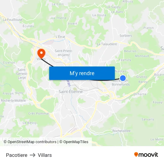 Pacotiere to Villars map
