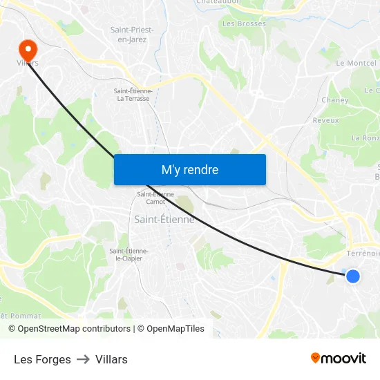 Les Forges to Villars map