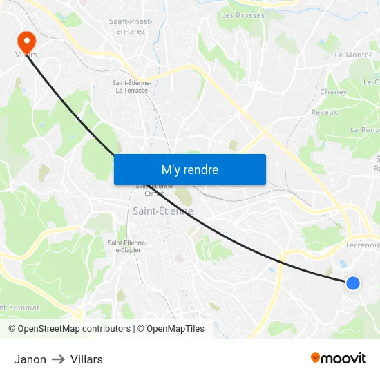 Janon to Villars map