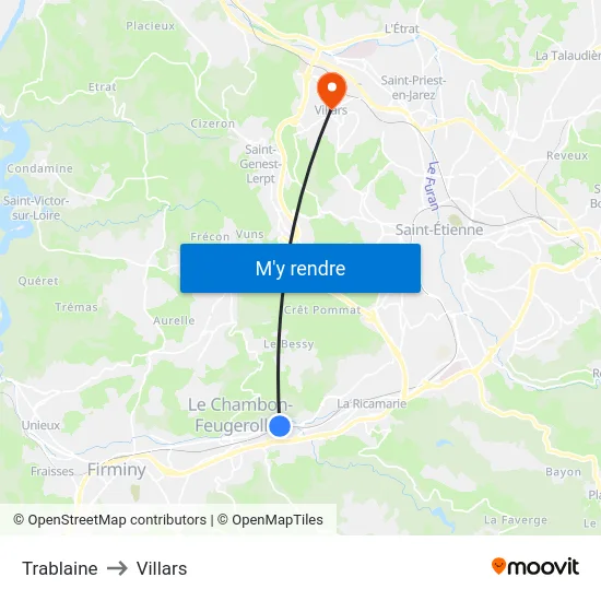 Trablaine to Villars map