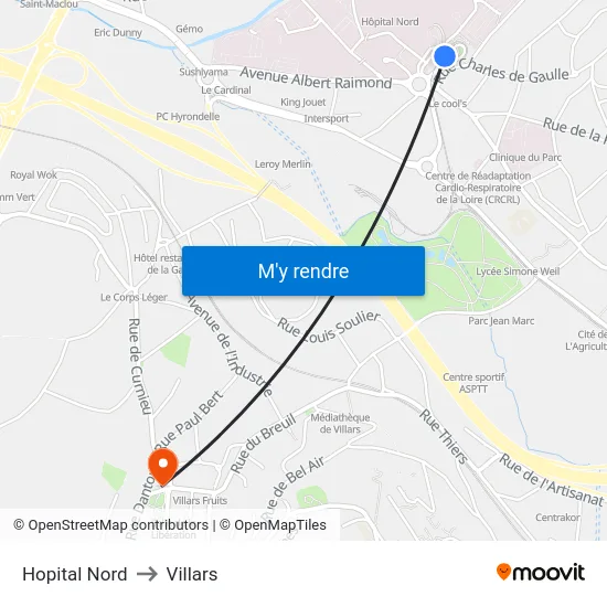 Hopital Nord to Villars map