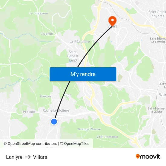 Lanlyre to Villars map