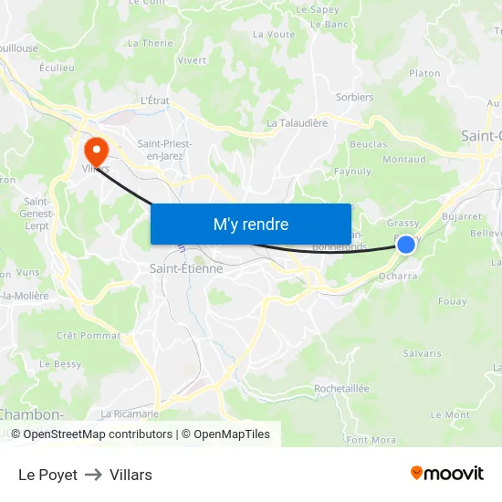 Le Poyet to Villars map