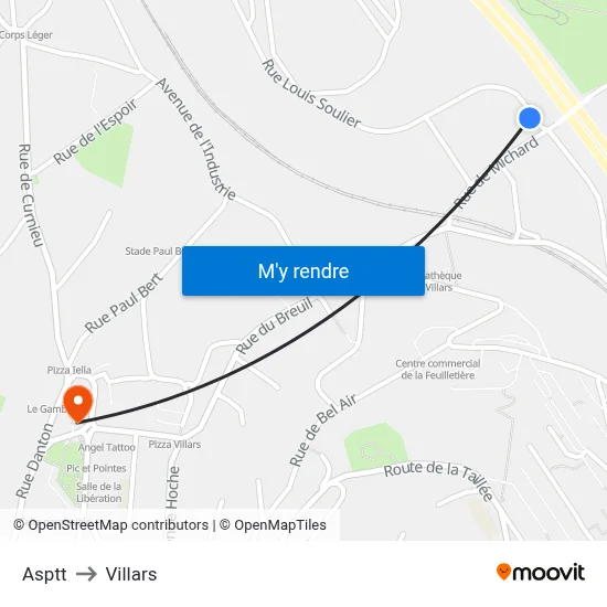 Asptt to Villars map