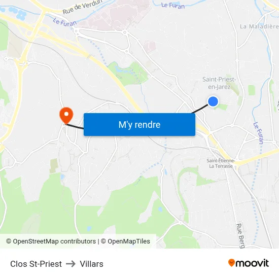 Clos St-Priest to Villars map