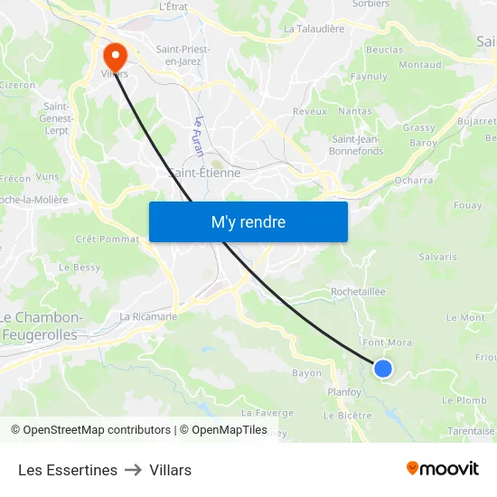 Les Essertines to Villars map