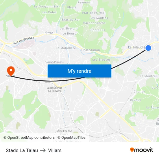 Stade La Talau to Villars map