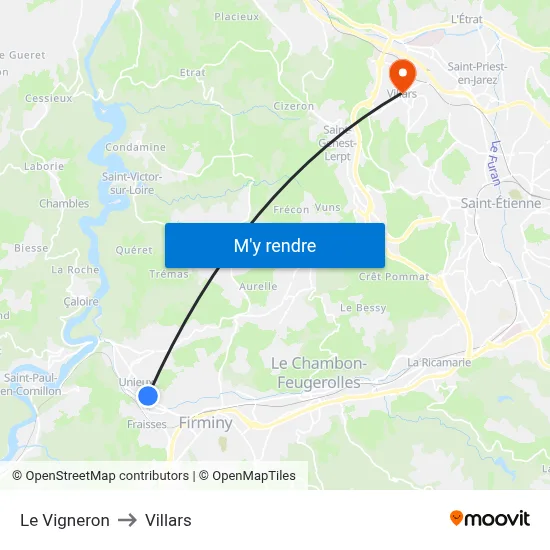 Le Vigneron to Villars map