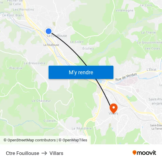 Ctre Fouillouse to Villars map