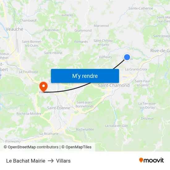 Le Bachat Mairie to Villars map