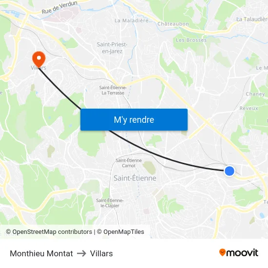 Monthieu Montat to Villars map
