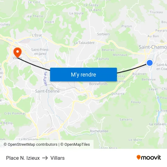 Place N. Izieux to Villars map